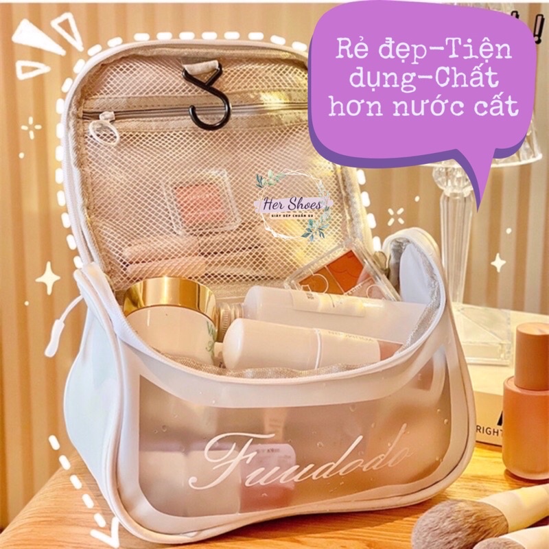 Túi đựng đồ trang điểm trong suốt loại dày dặn cứng cáp - Túi đựng mỹ phẩm du lịch chống nước có móc treo tiện lợi