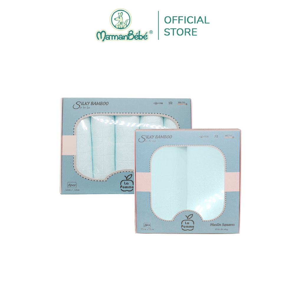 Combo K001 sét 5 khăn (30x30cm) &amp; K002 sét 2 khăn (75x75cm) la pomme màu Hồng Pastel