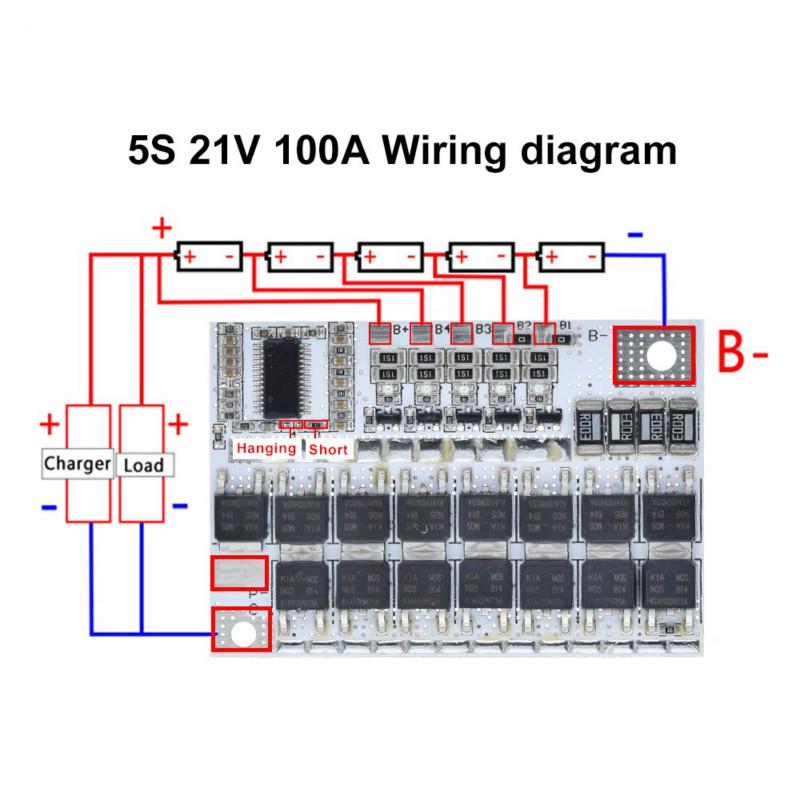 Mô đun bảng mạch bảo vệ pin sạc Lithium 3s / 4s / 5s Bms 12v 16.8v 21v 3.7v 100a Li-Ion tiện dụng