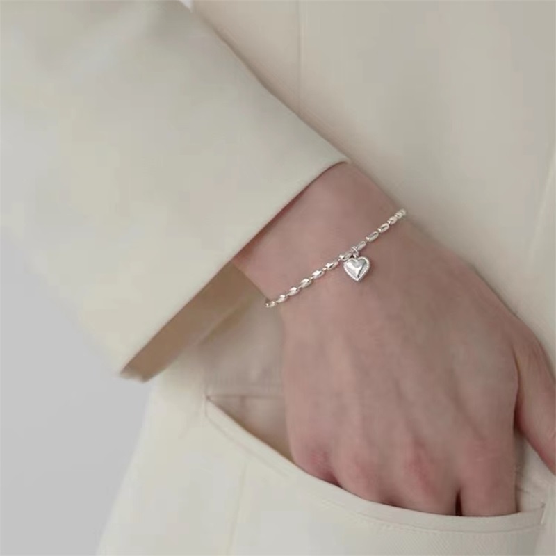 Vòng Đeo Tay Mặt Hình Trái Tim Bằng Bạc 925 Thời Trang Phong Cách Nhật Hàn Dành Cho Bạn Gái