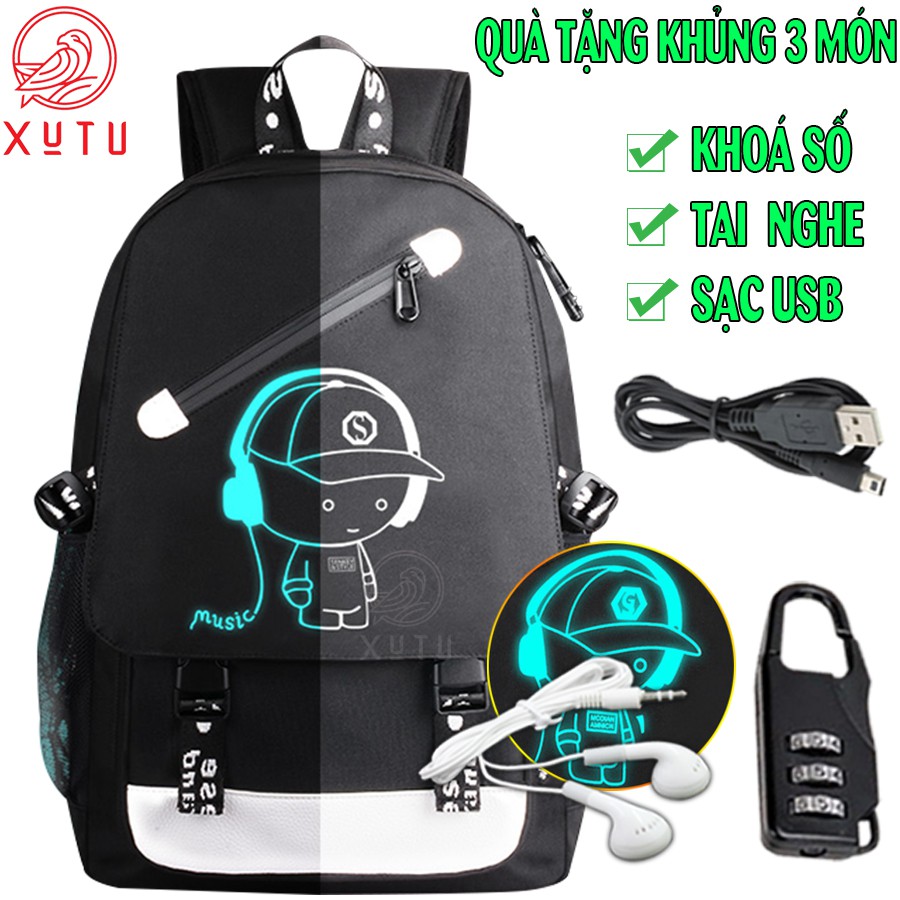 Balo nam nữ đi học thời trang phát sáng Xutustore QUÀ TẶNG KHỦNG (Cáp USB+Khóa số+Tainghe) - Cặp đi học HOT nhất 2021