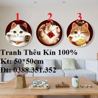 Tranh thêu chữ thập mèo 50*50cm