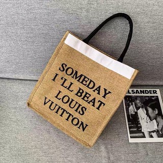 Túi cói someday i'll beat lv hàng 2 lớp dày dặn/ đi biển/đi chơi