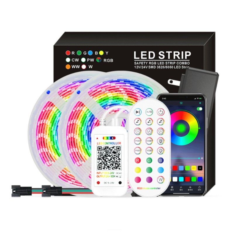 Bộ sản phẩm Led Strip 12v Led RGB chuyên dùng trang trí phòng giải trí, phòng game, chỉnh màu qua App điện thoại.