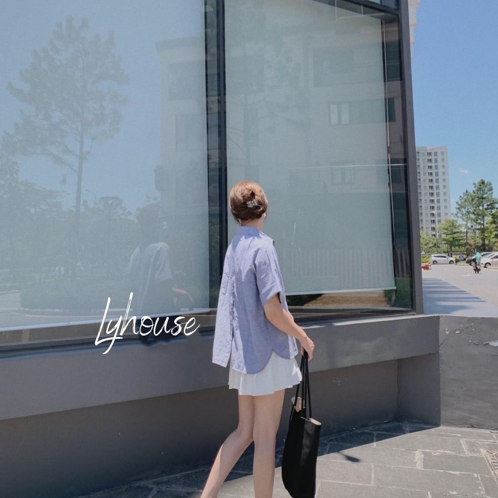 Áo sơ mi nữ form rộng kẻ 2 Màu Trắng đen xanh đẹp ngắn tay có cài cúc ulzzang vintage hàn quốc cao cấp