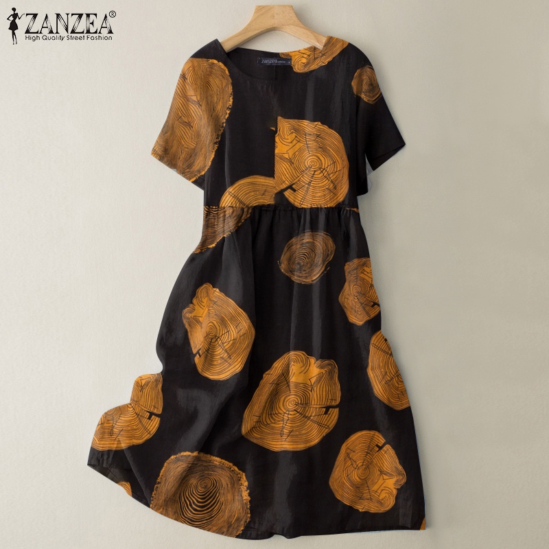 Zanzea Đầm Nữ Ngắn Tay Cổ Tròn Form Rộng Thời Trang Hàn