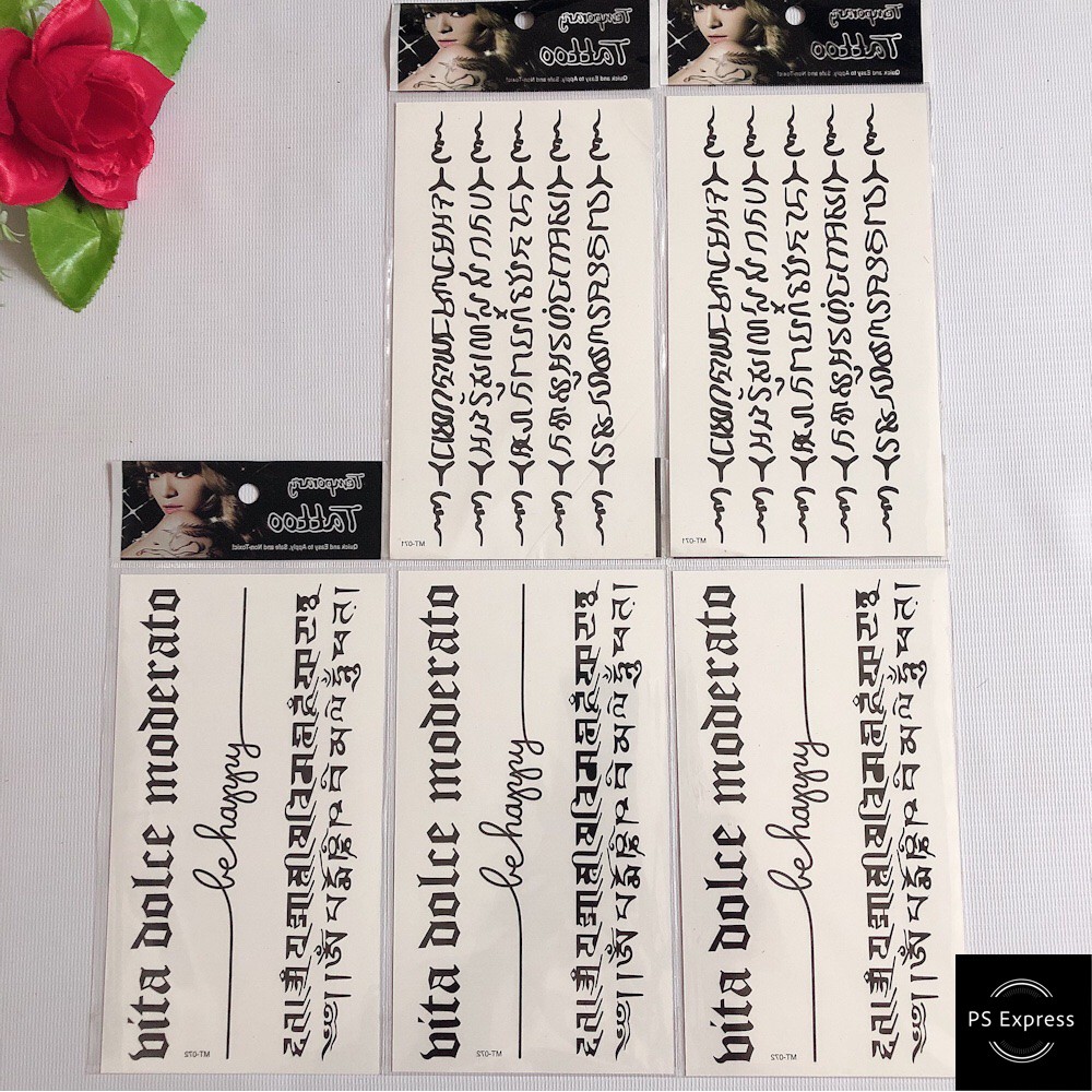 Combo 5 tấm hình xăm dán cao cấp chữ dán sau vai xinh angelina jolie 10x20cm- mua từ 2 combo tặng tấ