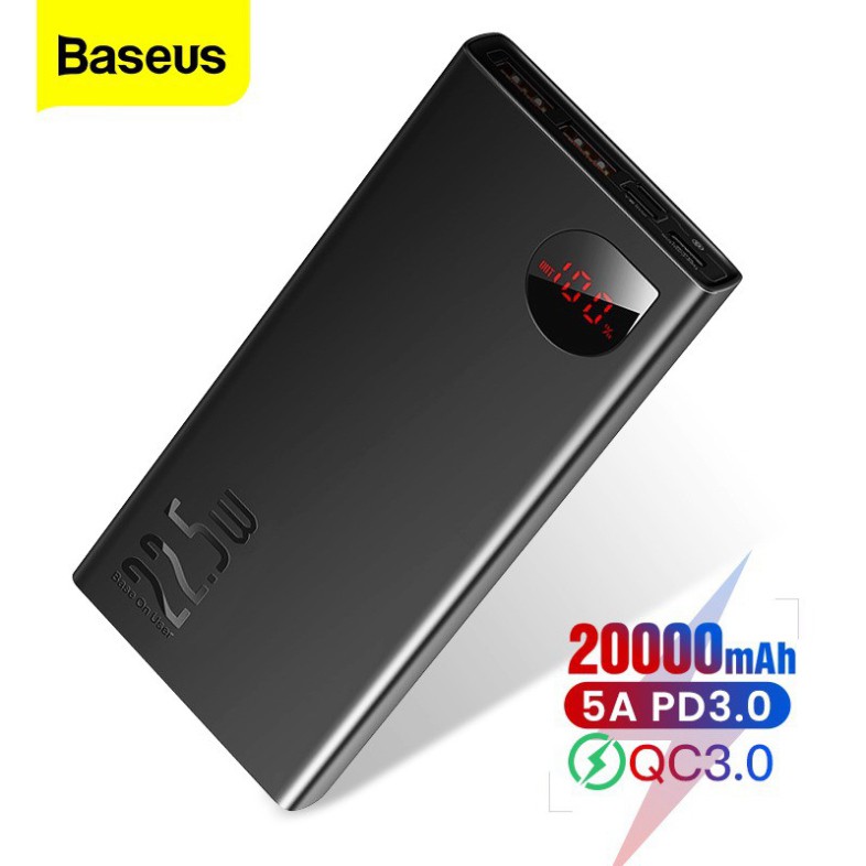 Sạc Dự Phòng Baseus 20.000mAh, Sạc Nhanh 22.4W, Hỗ Trợ Chuẩn PD, Vỏ Kim Loại - Tặng Túi Vải Đựng Sạc