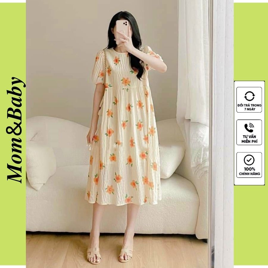 Đầm Bầu Váy Bầu Hoa Nhí Đẹp Cổ Tròn Mùa Hè Dự Tiệc Đi Chơi Công Sở M556 Mom and Baby