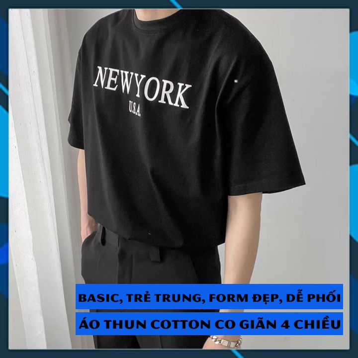 Áo thun nam nữ áo phông tee unisex New york cotton 100% đơn giản basic trắng đen form rộng trơn tay lỡ