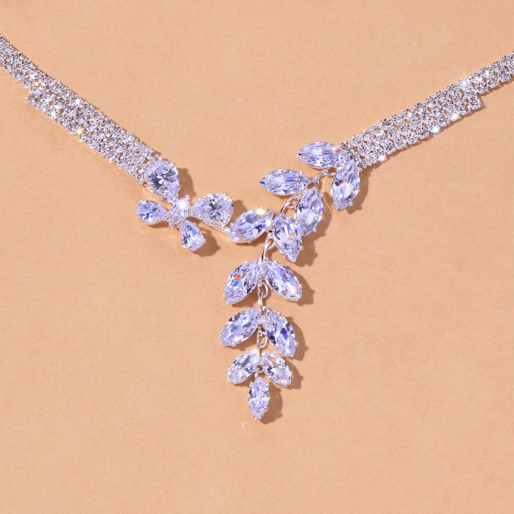 Bộ Vòng cổ + Bông Tai Đính Đá Zircon Nhẹ Sang Trọng Cho Cô Dâu