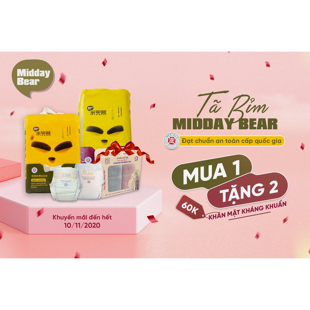 [Bb123] ( MUA 1 BỊCH TẶNG HỘP 2 KHĂN SỢI TRE) BỈM QUẦN/ DÁN MIDDAY BEAR S74/M62/L58/XL54/XXL50