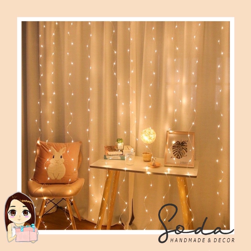 Đèn rèm trang trí/Đèn Led rèm mưa màu nắng ấm cắm điện