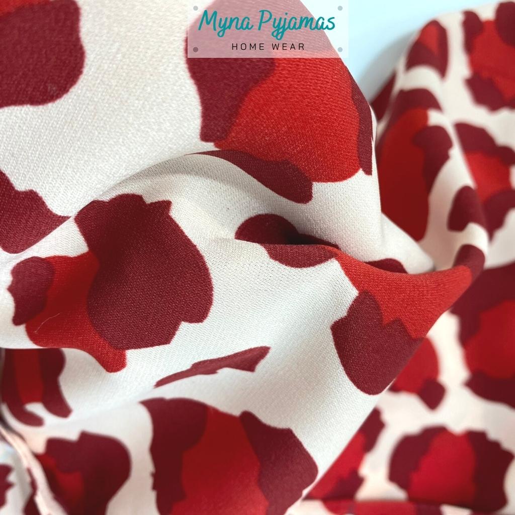 Bộ mặc nhà nữ áo tay ngắn quần lửng cổ pijama, chất lụa mango cao cấp