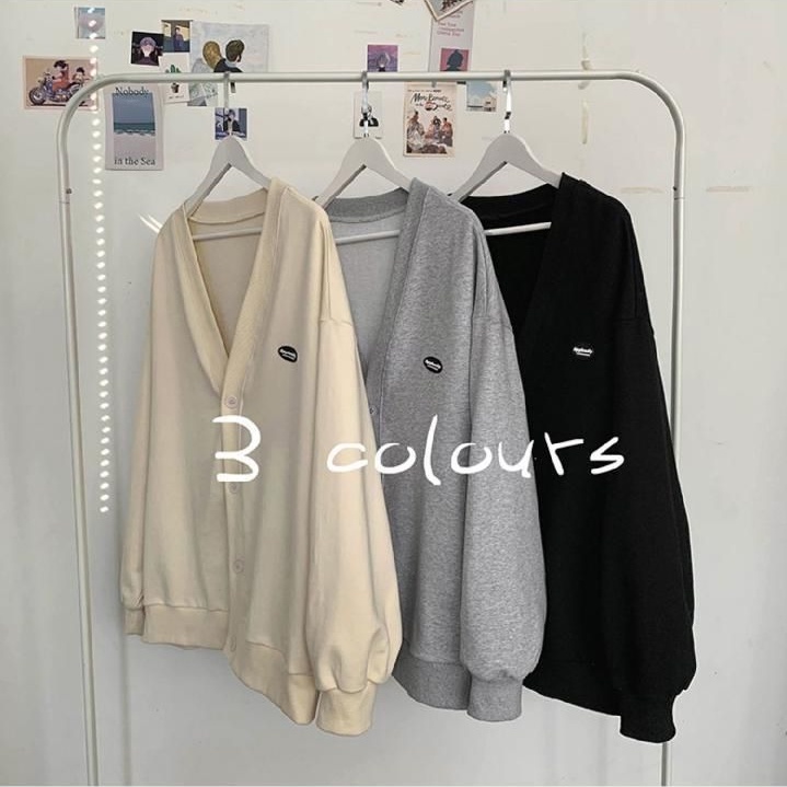 Áo khoác cardigan tay dài mỏng màu quả mơ / đen / xám trơn dáng rộng