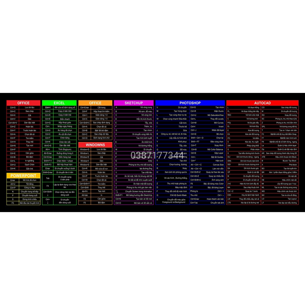 Lót Chuột Máy Tính In Phím Tắt Phần Mềm - Bản Tiếng Việt