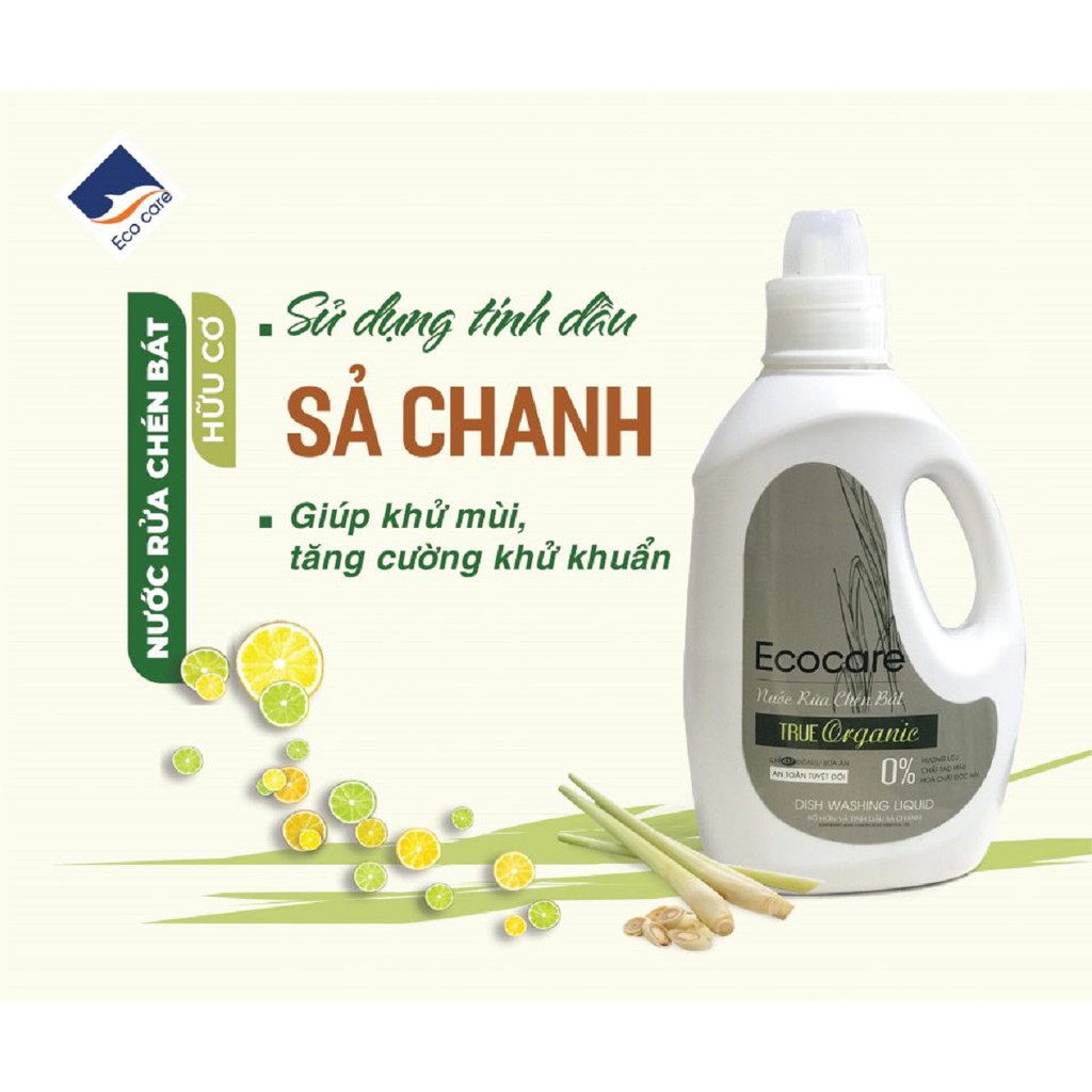 Nước Rửa Chén Bồ Hòn Hữu Cơ ECOCARE 2 lít - Sạch dầu mỡ, tinh dầu khử mùi, tiết kiệm 30% nước