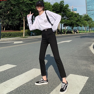 Eight Nine Points New slimming small black straight loose jeans female students high waist Korean style all-match wide leg