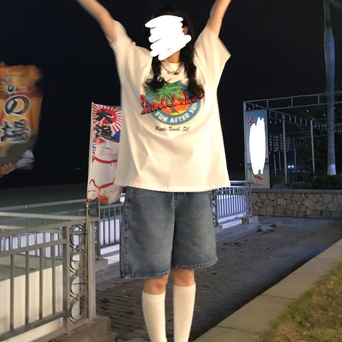 Quần short denim COZOK lưng cao ống rộng phong cách cổ điển