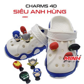 Nút cài dép Sticker Jibbitz Charm Siêu Anh Hùng 4D cho sục bít đầu Crocs Duet Crocband Baya Bayaband