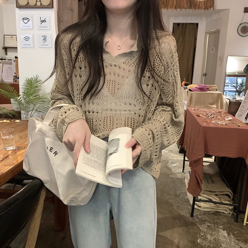 Áo Dệt Kim Nữ Dài Tay Cổ Tròn Thời Trang Hàn