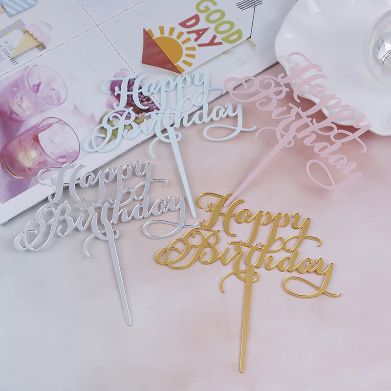 Que Trang Trí Bánh Kem Bằng Acrylic Kiểu Chữ Happy Birthday 0319