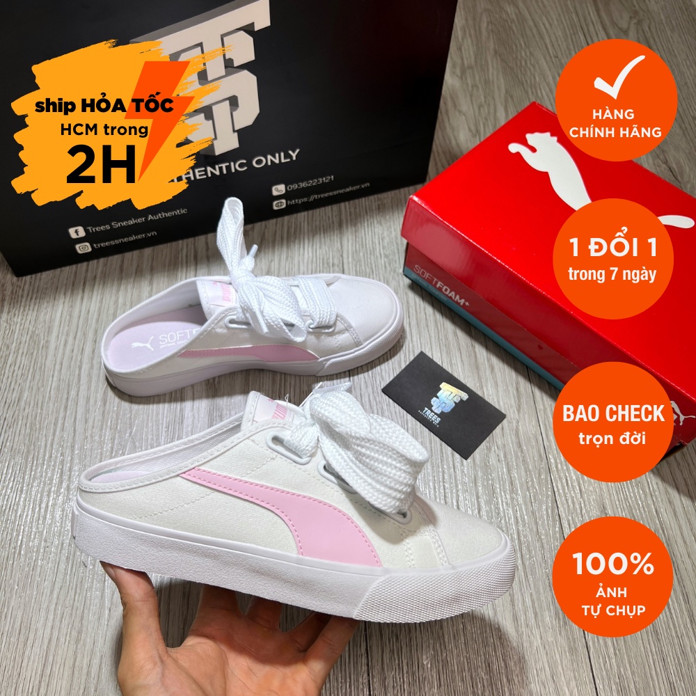Giày thể thao đạp gót PUMA BARI MULE RIBBON WHITE PINK 382331 04