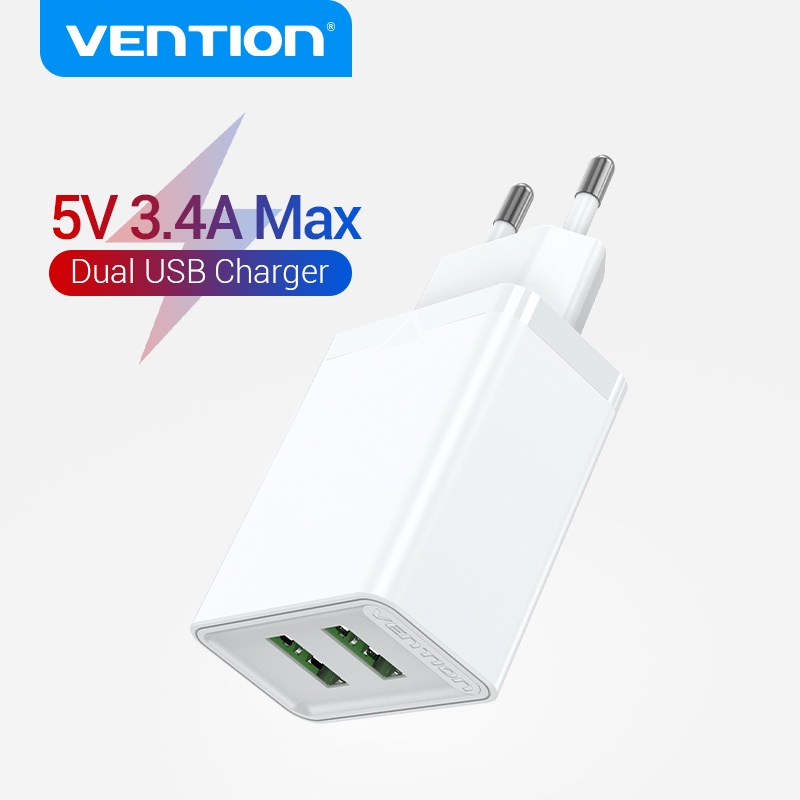 Củ sạc nhanh VENTION 18W hai cổng USB phong cách du lịch cho Samsung Xiaomi