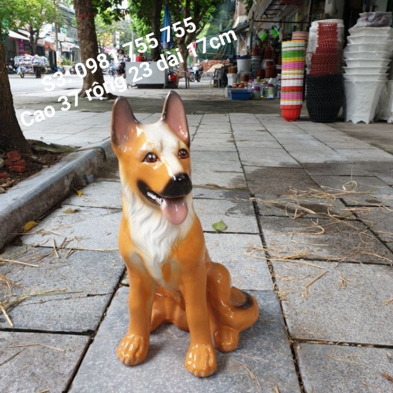 Tượng chó vàng trông nhà gốm sứ Bát Tràng làm mô hình trang trí tiểu cảnh, trang trí bể cá