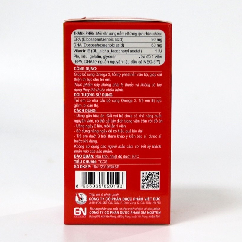 Viên uống dầu cá Omega 3 Kids dành cho trẻ em giúp hỗ trợ cải thiện thị lực và não bộ lọ 60 viên