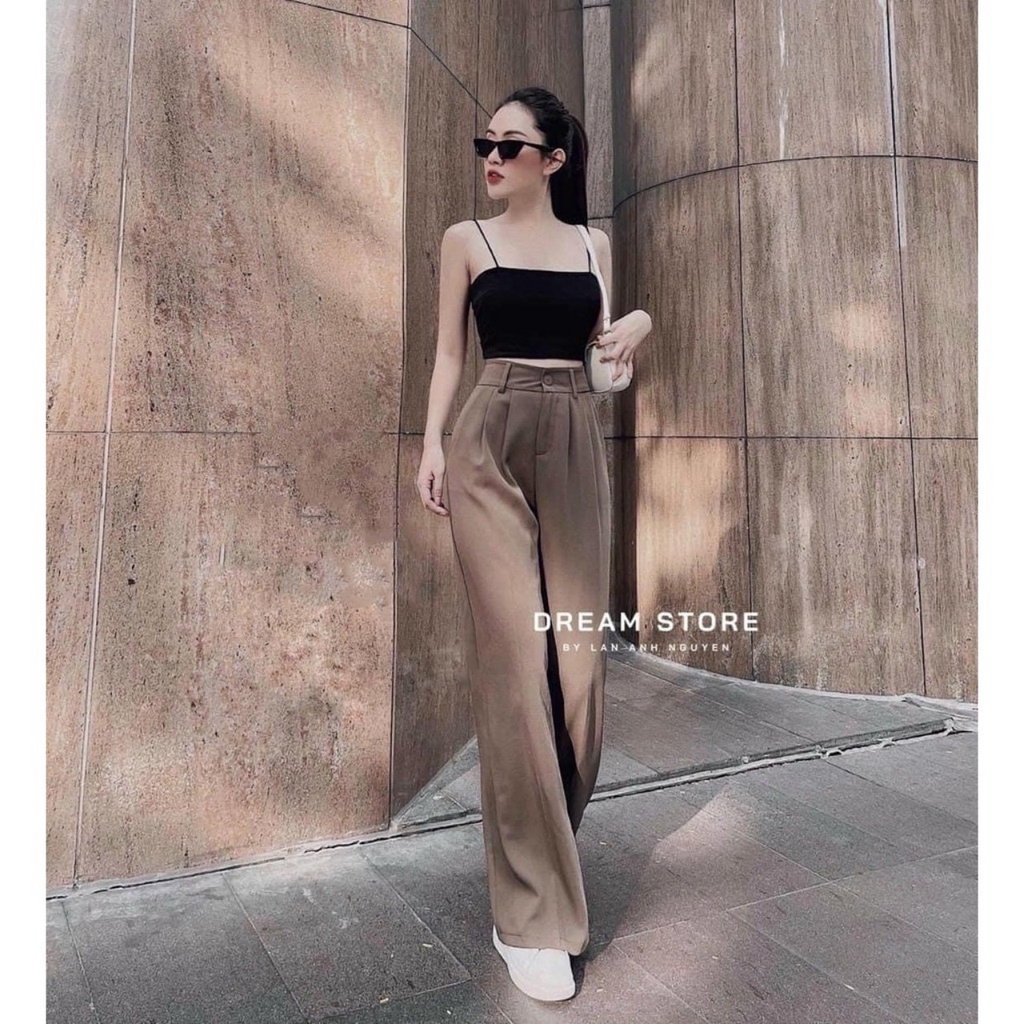 Quần tây ống suông nữ lưng cao đi học dáng dài 95cm khóa trước vải tuyết mưa loại 1 Quần ống rộng nữ xuông đen công sở