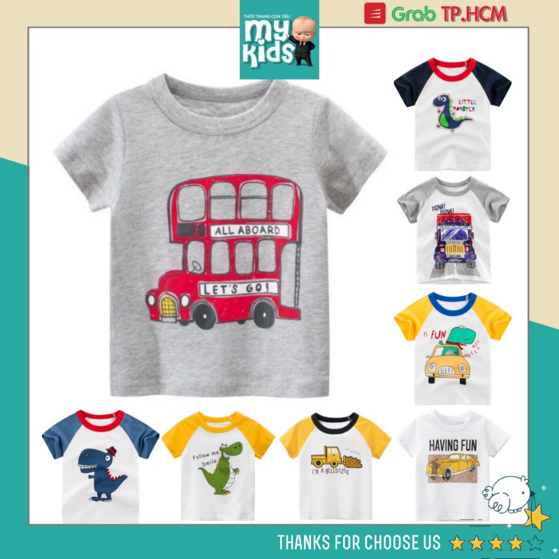 Áo thun bé train hình XE BUS ngộ nghĩnh chất cotton