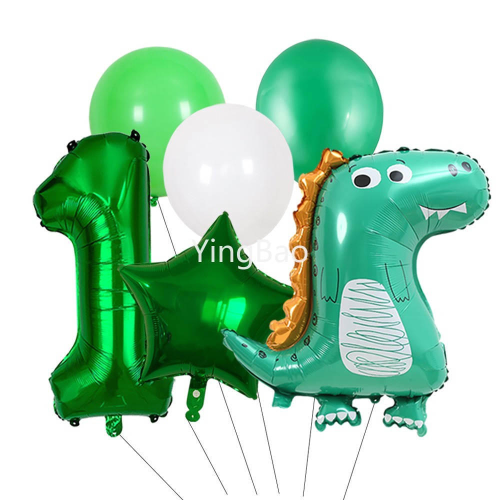 Set 6 Bong Bóng Lá Nhôm Màu Xanh Lá Cây Hình Khủng Long 32inches Dùng Trang Trí Tiệc Sinh Nhật