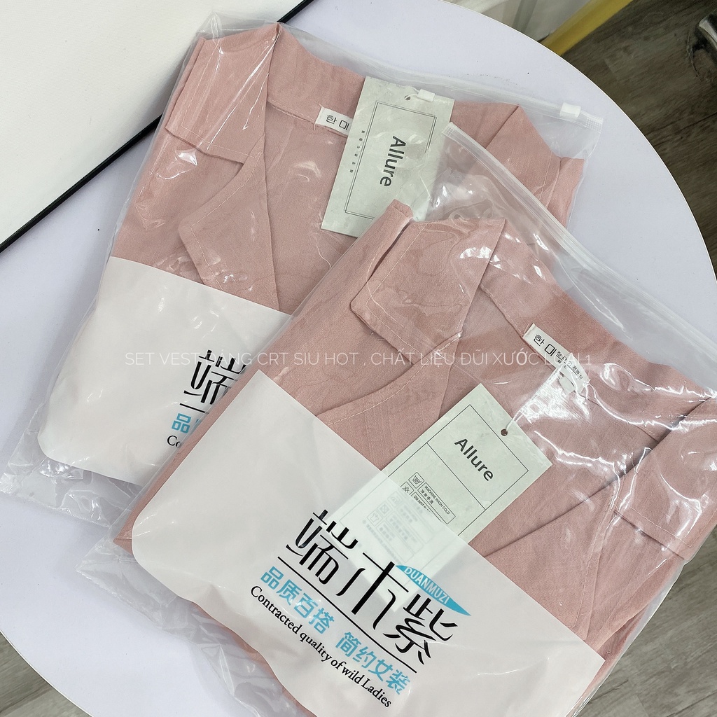 Set vest croptop hồng mix quần short đùi HN601