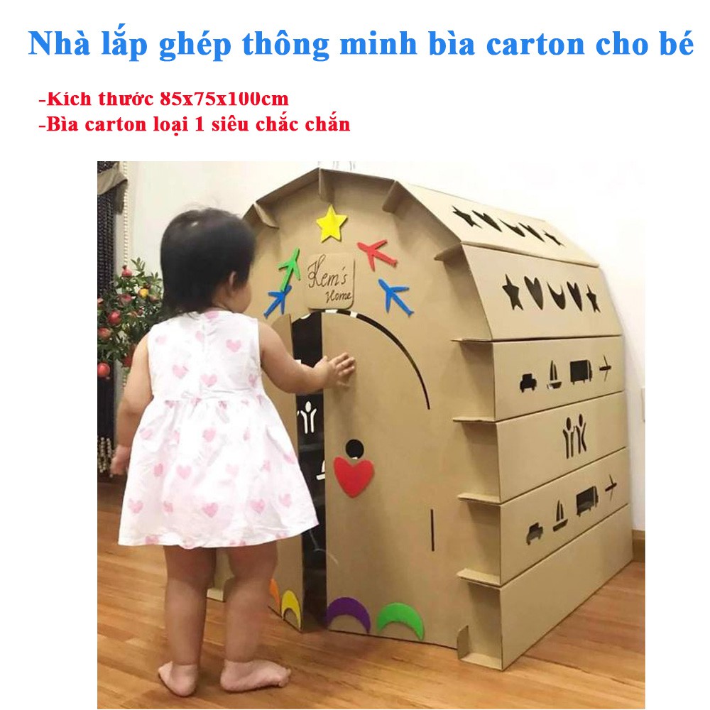 (Size lớn nhất) Ngôi nhà đồ chơi bìa carton loại 1 lắp ghép thông minh cho bé - An toàn cho sự phát triển của trẻ