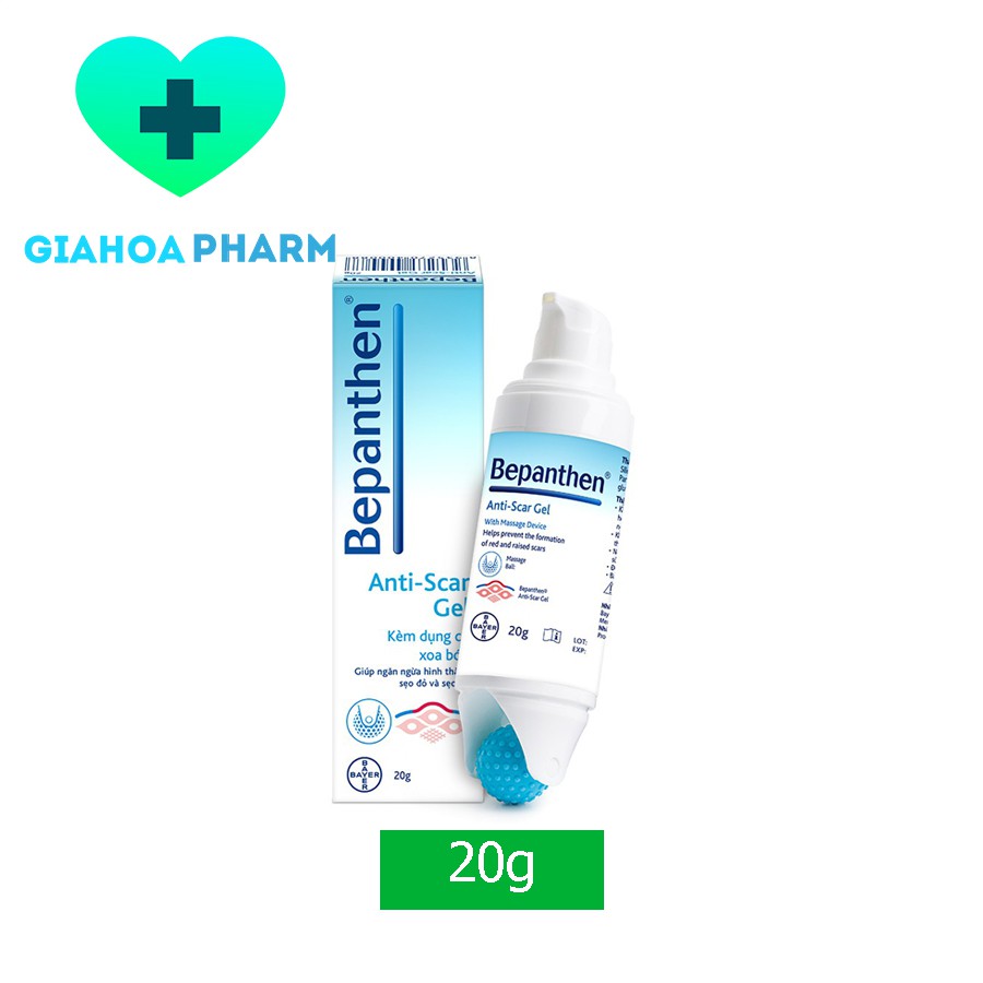 Gel giúp ngăn hình thành sẹo đỏ và sẹo lồi kèm dụng cụ xoa bóp Bepanthen Scar Gel 20g