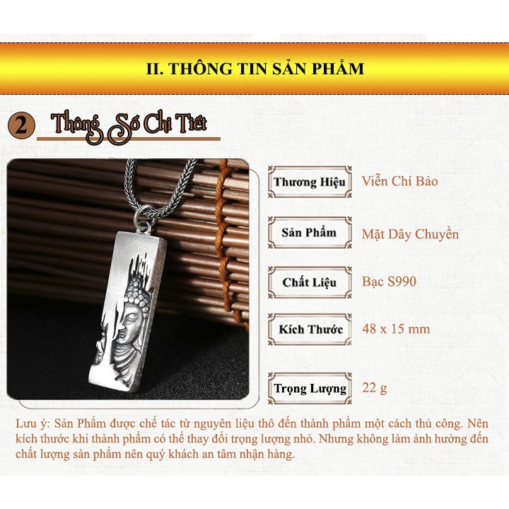 Mặt dây chuyền bạc nam Cõi Phật chất liệu bạc Thái S925 Phật Tổ Như Lai thương hiệu Viễn Chí Bảo M100504