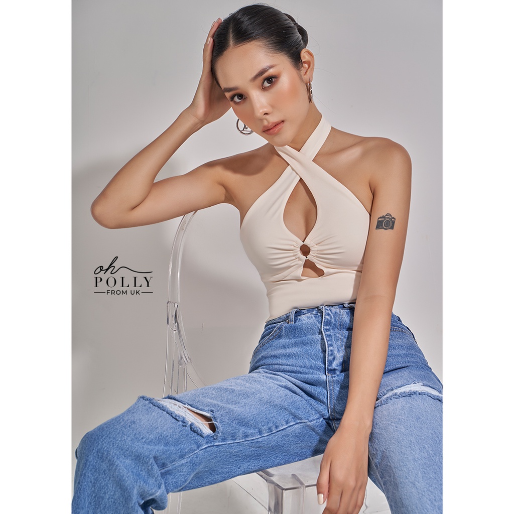 Oh Polly - Áo croptop sexy gợi cảm quyến rũ, áo nữ khoét ngực cổ yếm sang chảnh