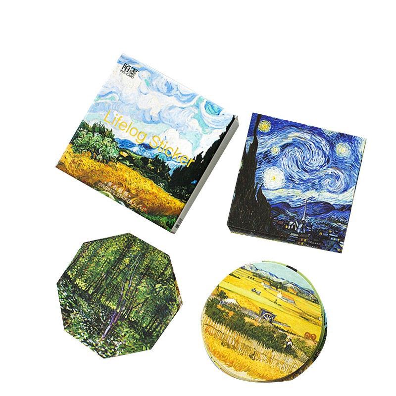 Hộp 45 miếng giấy dán họa tiết tranh sơn dầu Van Gogh trang trí