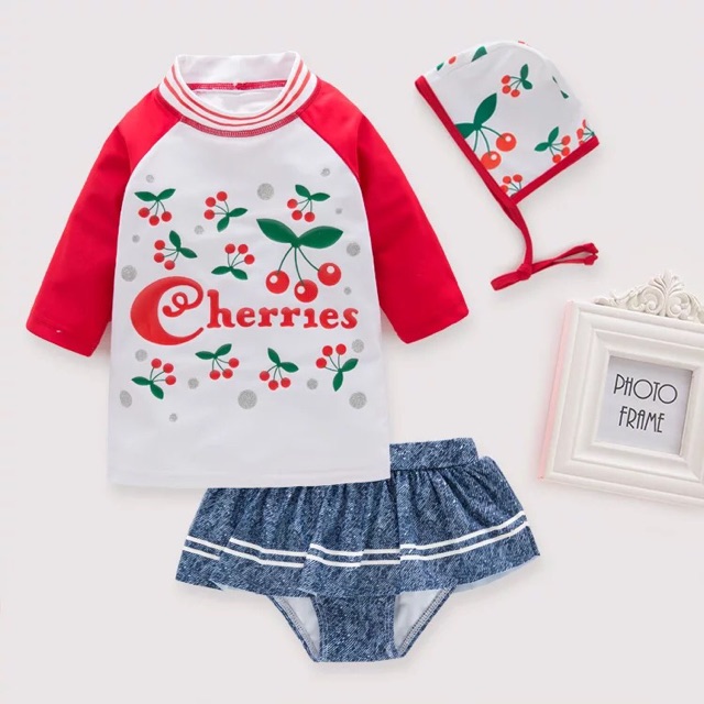 Set đoof bơi hình Cherries bé gái kèm mũ