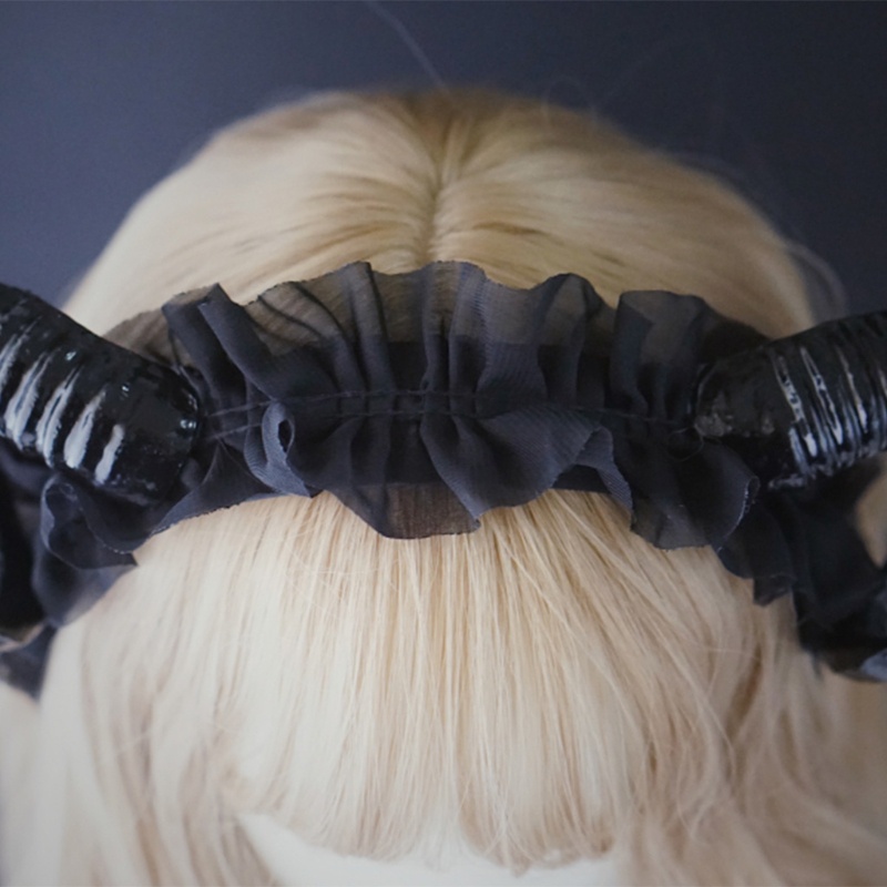 Cài Tóc Hình Sừng Cừu Phối Ren Hoa Phong Cách Halloween