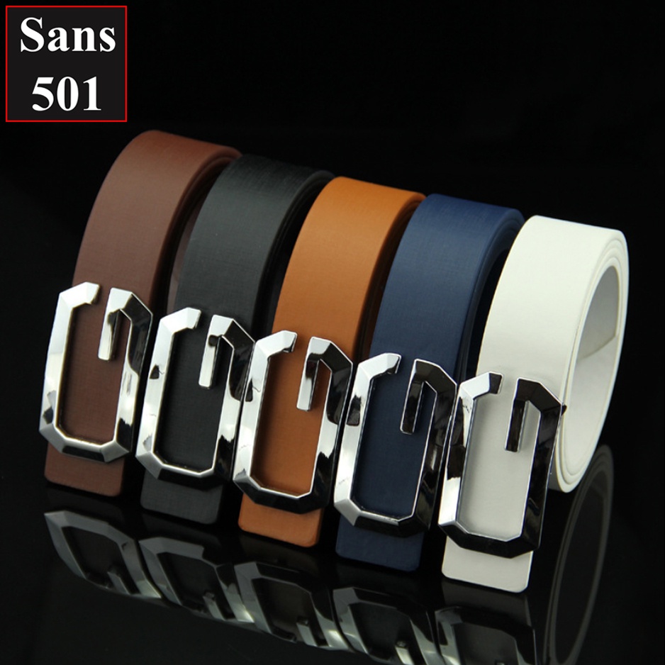 Thắt lưng nam hàn quốc Sans501 mặt chữ dây nịt da trơn công sở đẹp đen nâu trắng siêu bền giá rẻ sang trọng cá tính