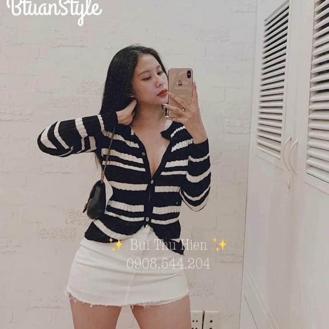 ÁO LEN MONTERGHI KẺ CÀI KHUY cá tính siêu hot