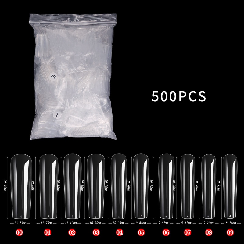 Set 500 Đầu Móng Tay Giả XXL Dạng Nhấn Dài Trong Suốt Tự Nhiên