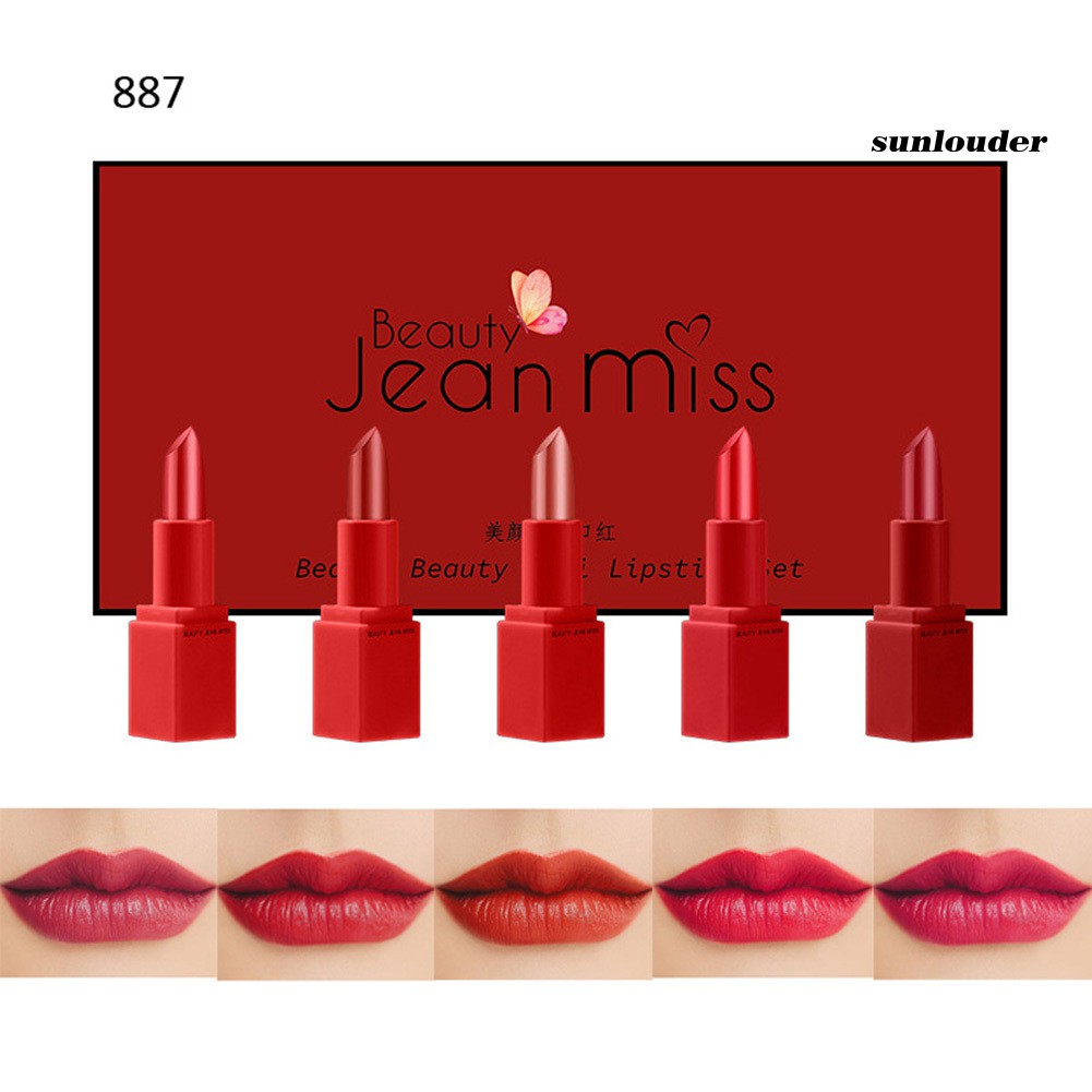 (Hàng Mới Về) Set 5 Thỏi Son Sáp Jean Miss Tông Nhung Dưỡng Ẩm Chống Nước Chống Dính Lâu Trôi | BigBuy360 - bigbuy360.vn