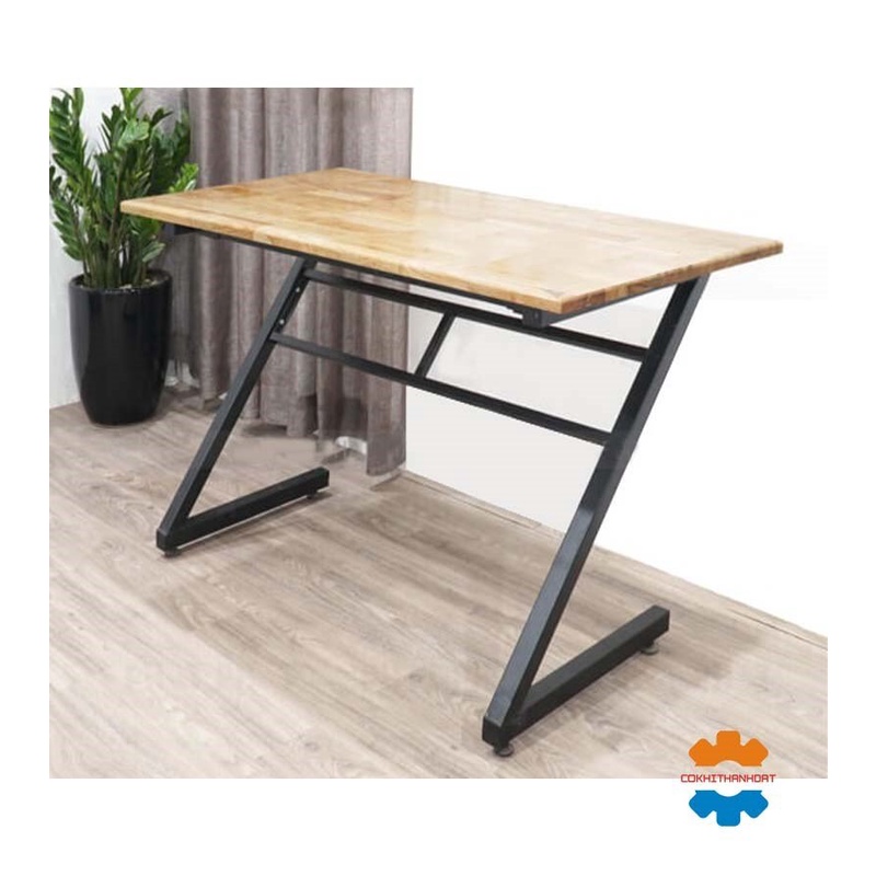 Bàn Chân Sắt Chữ Z Mặt bàn Gỗ Cao Su 60 x 120 cm Chống Nước, Bàn Ăn, Làm Việc, Học Sinh, Văn Phòng