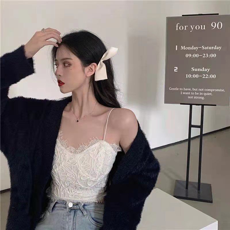 Áo Croptop Hai Dây Phối Ren Thiết Kế Mới Thời Trang Dành Cho Nữ