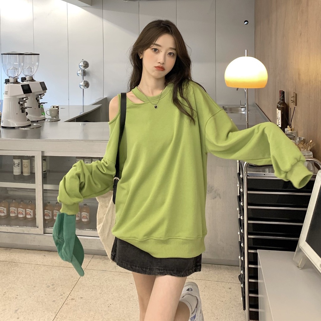 SUXI Áo nữ tay dài hở vai thời trang Hàn Quốc mới