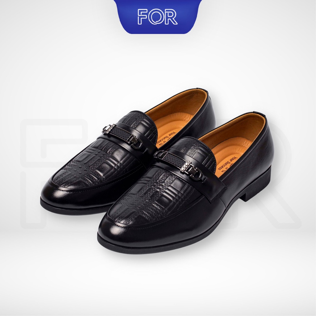 Giày tây, loafers nam da bò FOR cao cấp với thiết kế vân nổi, đế cao su lên chân siêu thoải mái, siêu êm HLF02