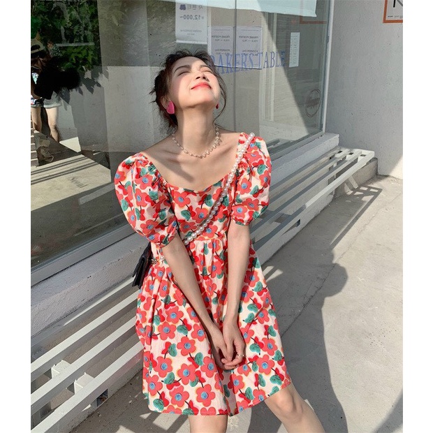 Đầm bánh bèo họa tiết phối hoa cute dễ thương cho các nàng bánh bèo đây bầu bon chen thỏa mái